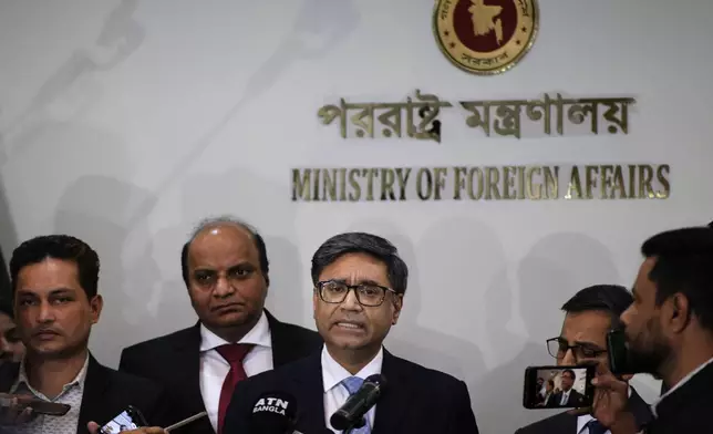 Indian Foreign Secretary Vikram Misra speaks to the media after meeting his Bangladeshi counterpart at the Ministry of Foreign Affairs in Dhaka, Bangladesh, Monday, Nov. 9, 2024. (AP Photo/Mahmud Hossain Opu)