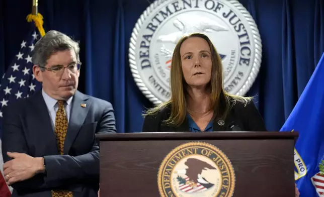 Special Agent in Charge FBI, Boston Division Jodi Cohen, right, speaks to reporters as U.S. Attorney District of Massachusetts Joshua Levy, left, looks on during a news conference, Monday, Dec. 16, 2024, at the federal courthouse, in Boston. (AP Photo/Steven Senne)