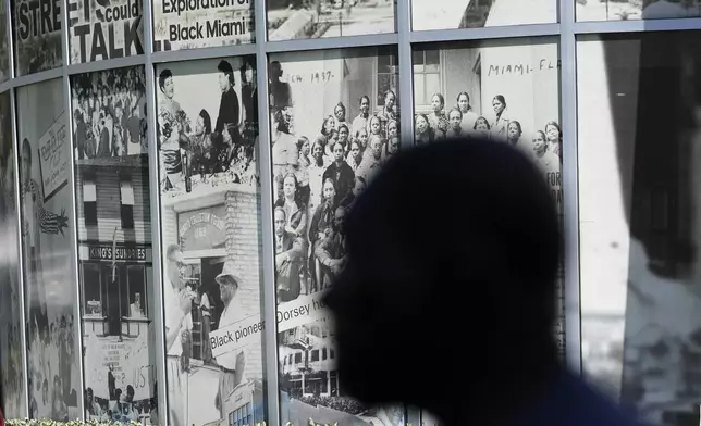 Dr. Marvin Dunn is silhouetted in front of a mural at the Lyric Theater Sunday, Feb. 25, 2024, in Miami. (AP Photo/Marta Lavandier, file)