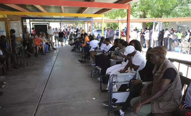 Namibians queue to cast their votes in presidential elections in Windhoek, Namibia, Wednesday, Nov. 27, 2024. (AP Photo/Dirk Heinrich)