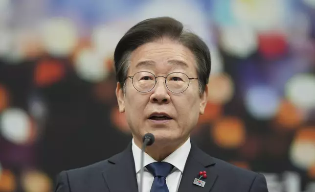 South Korea's main opposition Democratic Party leader Lee Jae-myung speaks during a press conference on removal of President Yoon Suk Yeol from office, at the party office at the National Assembly building in Seoul, South Korea, Sunday, Dec. 15, 2024. (AP Photo/Lee Jin-man)