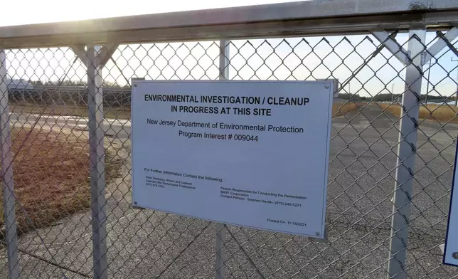 A gate blocks entrance to the former Ciba-Geigy chemical plant Dec. 17, 2024, in Toms River, N.J., one of America's worst toxic waste sites. (AP Photo/Wayne Parry)