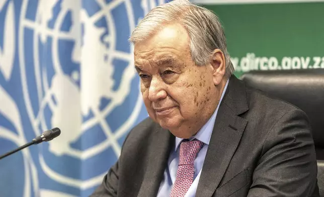 Secretary General of the United Nations, Antonio Guterres, during a visit in Pretoria, South Africa. Wednesday, Dec. 11, 2024. (AP Photo/Shiraaz Mohamed)