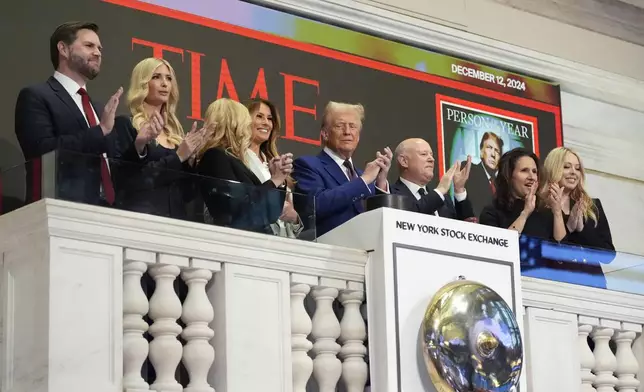 President-elect Donald Trump arrives to ring the opening bell at the New York Stock Exchange, Thursday, Dec. 12, 2024, in New York. (AP Photo/Alex Brandon)