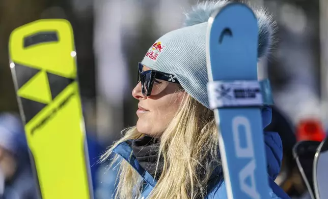 Lindsey Vonn watches the other racers after her first downhill forerun on the Birds of Prey at the World Cup skiing event, Wednesday, Dec. 11, in Beaver Creek, Colo. (Chris Dillmann/Vail Daily via AP)