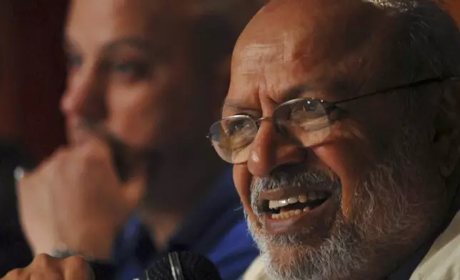 FILE - Indian film directors Shyam Benegal, right, is seen during a discussion on Indian Cinema in Hyderabad, India, Monday, Feb. 18, 2008. (AP Photo/Mahesh Kumar A, File)