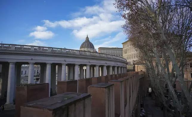 A view of the elevated secret narrow 800-meter corridor, known as "Passetto", that runs atop the old Vatican walls between the Popes' Vatican palace and the Castel Sant'Angelo fortress, which was used during the Sack of Rome in 1527 by Pope Clement VII to escape and take refuge in the fortress, as it's reopened to the public just ahead of the Jubilee Year, an event expected to draw millions of visitors to the Eternal City, in Rome, Monday, Dec. 23, 2024. (AP Photo/Andrew Medichini)