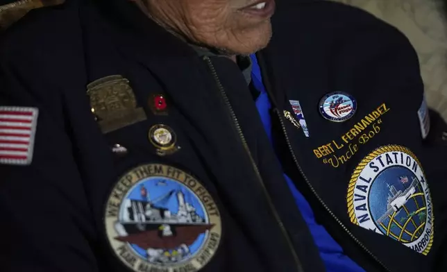 Navy veteran Bob Fernandez talks about being aboard the USS Curtiss during the Pearl Harbor attack, Tuesday, Nov. 19, 2024, in Lodi, Calif. (AP Photo/Godofredo A. Vásquez)