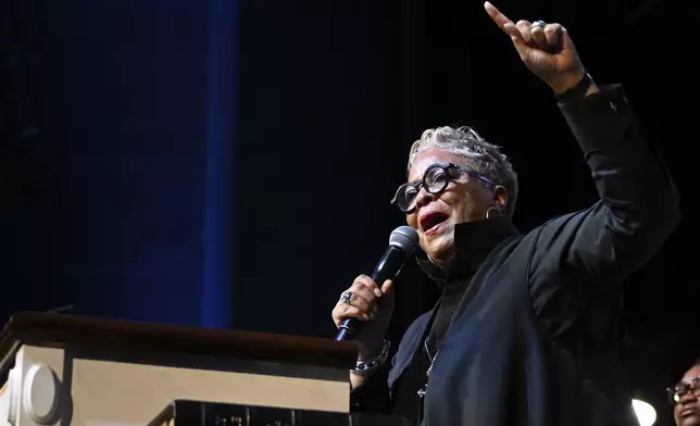 Rev. Gina Stewart preaches during church service at Rankin Chapel, Sunday, April 7, 2024, in Washington. Throughout its long history, the Black Church in America has, for the most part, been a patriarchal institution. Now, more Black women are taking on high-profile leadership roles. But the founder of Women of Color in Ministry estimates that less than one in 10 Black Protestant congregations are led by a woman. "I would hope that we can knock down some of those barriers so that their journey would be just a little bit easier," said Stewart. (AP Photo/Terrance Williams)