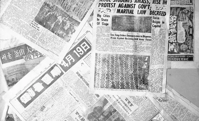 FILE- These are three South Korean newspapers for Wednesday, April 20, which show crude censoring by officials shown April 19, 1960. (AP Photo/File)