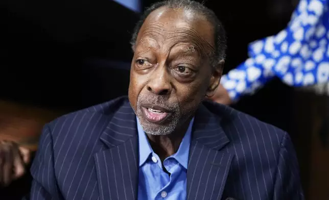 FILE - The Spinners member Henry Fambrough speaks at the Motown Museum, May 19, 2023, in Detroit. (AP Photo/Carlos Osorio, File)