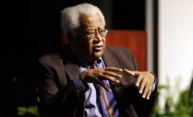 FILE - The Rev. James Lawson Jr. speaks in Murfreesboro, Tenn., Sept. 17, 2015. (AP Photo/Mark Humphrey, File)