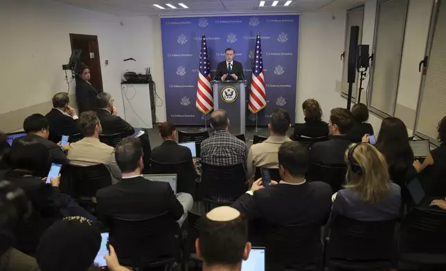 U.S National Security Advisor, Jake Sullivan, speaks during a news conference in Tel Aviv, Israel, on Thursday, Dec. 2024. (Abir Sultan/Pool via AP)