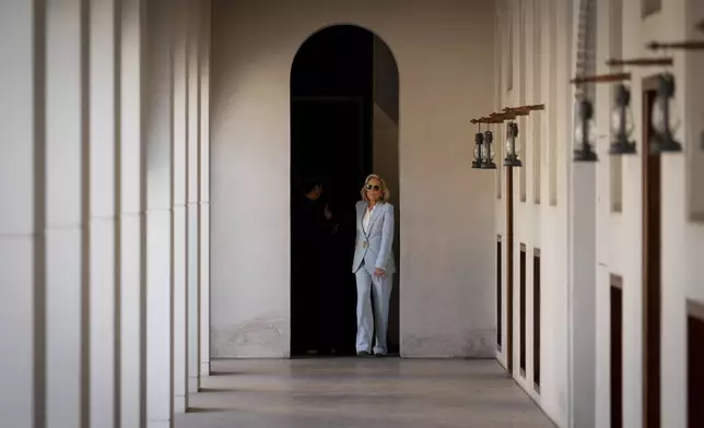 First lady Jill Biden visits Kasr Al Hosn Fort, in Abu Dhabi, United Arab Emirates, Thursday, Dec. 5, 2024. (AP Photo/Altaf Qadri)