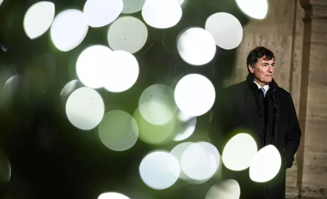 Dominic LeBlanc, Canada's Minister of Finance, Public Safety and Intergovernmental Affairs, participates in a news conference after a swearing in ceremony at Rideau Hall, in Ottawa, Ontario, Monday, Dec. 16, 2024. (Justin Tang/The Canadian Press via AP)