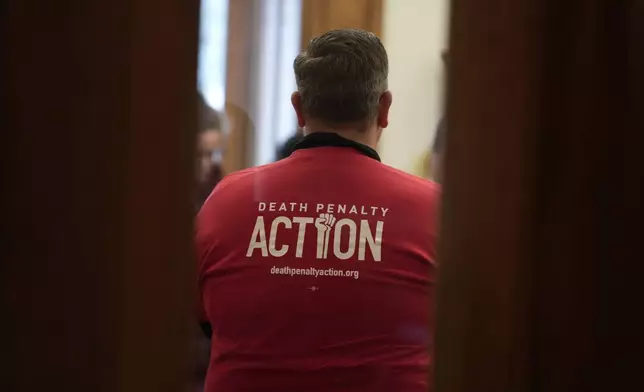 Bob Henry stands in the governor's office during a gathering of the Indiana Abolition Coalition at the Statehouse, Thursday, Dec. 12, 2024, in Indianapolis. (AP Photo/Darron Cummings)