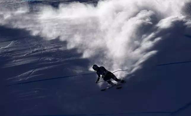 Forerunner Lindsey Vonn skis during a women's World Cup downhill training run, Thursday, Dec. 12, 2024, in Beaver Creek. (AP Photo/John Locher)