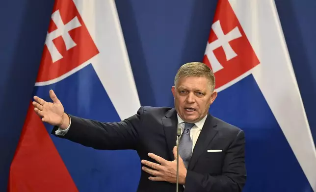 FILE - Slovakia's Prime Minister Robert Fico speaks during a press conference with Hungary's Prime Minister Viktor Orban at the Carmelite Monastery in Budapest, Hungary, Jan. 16, 2024. (AP Photo/Denes Erdos, File)