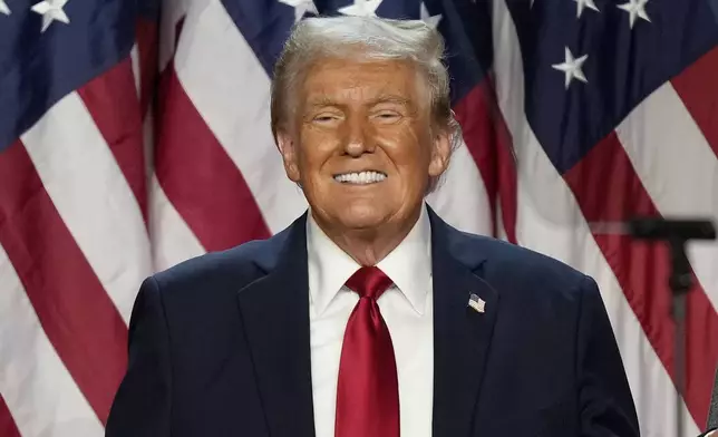 FILE - Republican presidential nominee former President Donald Trump is pictured at an election night watch party, Wednesday, Nov. 6, 2024, in West Palm Beach, Fla. (AP Photo/Alex Brandon, File)