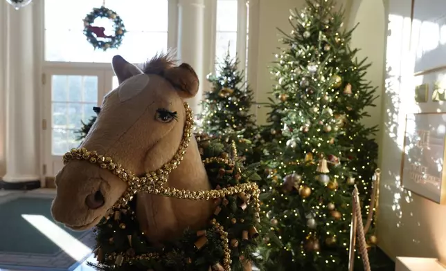 The East Garden Room of the White House in Washington, is decorated for the holidays, Monday, Dec. 2, 2024. (AP Photo/Susan Walsh)