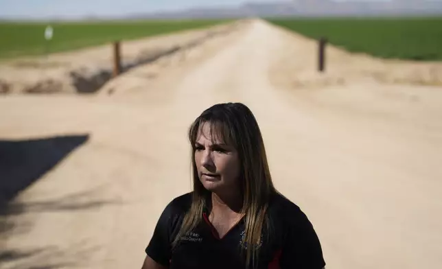 FILE - La Paz County Supervisor Holly Irwin speaks with The Associated Press, Tuesday, Oct. 17, 2023, in Wenden, Ariz. (AP Photo/John Locher, File)