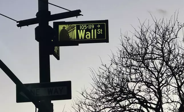FILE - A sign marks the intersection of Wall Street and South Street in New York's Financial District on Nov. 26, 2024. (AP Photo/Peter Morgan, File)