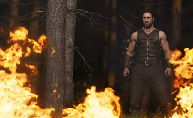 This image released by Sony Pictures shows Aaron Taylor Johnson in Columbia Pictures and Marvel's "Kraven the Hunter." (Jay Maidment/Sony Pictures via AP)