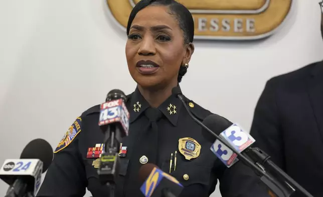 Memphis Police Chief Cerelyn "C.J." Davis speaks during a news conference Thursday, Dec. 5, 2024, in Memphis, Tenn. (AP Photo/George Walker IV)