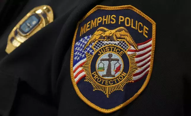 A Memphis Police patch is seen during a news conference Thursday, Dec. 5, 2024, in Memphis, Tenn. (AP Photo/George Walker IV)