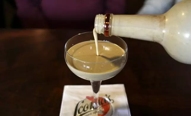 A glass of eggnog, which is prepared 11 months in advance, is shown at Scoma's Restaurant in San Francisco on Tuesday, Dec.10, 2024. (AP Photo/Terry Chea)