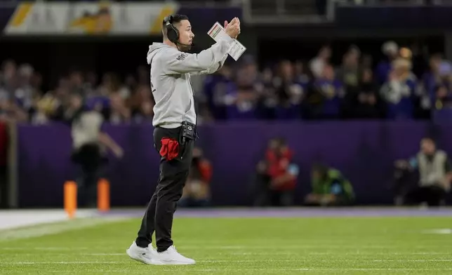 Green Bay Packers head coach Matt LaFleur reacts during the second half of an NFL football game against the Minnesota Vikings Sunday, Dec. 29, 2024, in Minneapolis. (AP Photo/Abbie Parr)