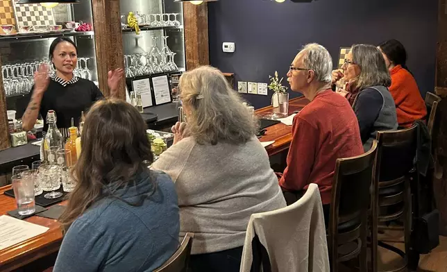 Bartender Patty Burns conducts a mocktail making class in Waitsfield, Vt., on Oct. 28, 2024. (AP Photo/Carolyn Lessard)