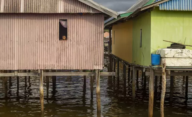 A boy looks out from the window of his house on Kabaena Island in South Sulawesi, Indonesia, Friday, Nov. 15, 2024. (AP Photo/Yusuf Wahil)