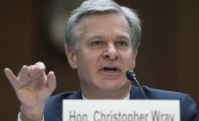 FILE - FBI Director Christopher Wray testifies before a Senate Judiciary Committee oversight hearing on Capitol Hill in Washington, Dec. 5, 2023. (AP Photo/Susan Walsh, File)