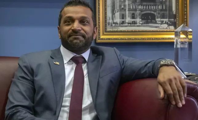 Kash Patel, President-elect Donald Trump's pick to be the director of the FBI, attends a meeting in the office of Sen. John Cornyn, R-Texas, on Capitol Hill, Monday, Dec. 9, 2024, in Washington. (AP Photo/Mark Schiefelbein)