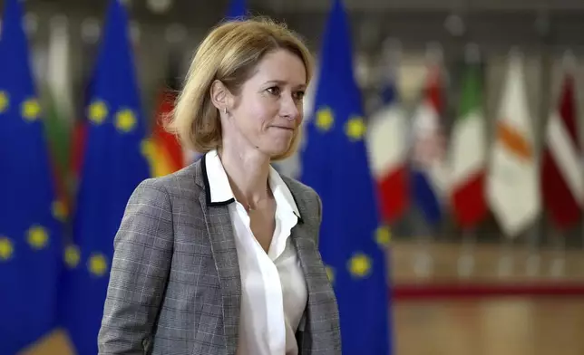 European Union foreign policy chief Kaja Kallas arrives for a meeting of EU foreign ministers at the European Council building in Brussels, Monday, Dec 16, 2024. (AP Photo/Virginia Mayo)