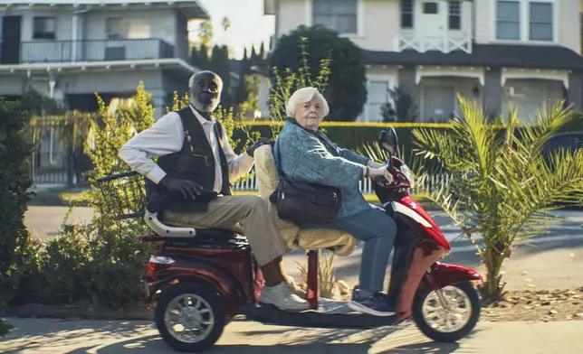 This image released by Magnolia Pictures shows Richard Roundtree, left, and June Squibb in a scene from the film "Thelma." (Magnolia Pictures via AP)