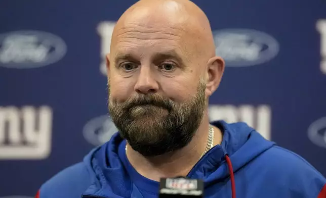 New York Giants head coach Brian Daboll speaks during a news condference after an NFL football game against the Atlanta Falcons, Sunday, Dec. 22, 2024, in Atlanta. (AP Photo/Mike Stewart)