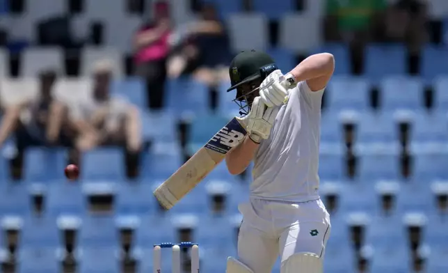 South Africa's Temba Bavuma plays a shot during day four of the Test cricket match between South Africa and Pakistan, at the Centurion Park in Centurion, South Africa, Sunday, Dec. 29, 2024. (AP Photo/Themba Hadebe)