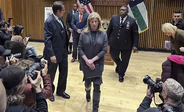 New York City Police Commissioner Jessica Tisch, leaves a news conference at police headquarters, Wednesday, Dec. 4, 2024, concerning the shooting death of UnitedHealthcare CEO Brian Thompson outside a New York hotel. (AP Photo/Ted Shaffrey)