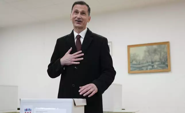 Dragan Primorac, the candidate of the ruling Croatian Democratic Union (HDZ) casts his ballot during a presidential election at a polling station in Zagreb, Croatia, Sunday, Dec. 29, 2024. (AP Photo/Darko Bandic)