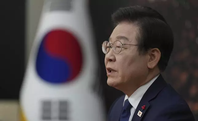 South Korea's main opposition Democratic Party leader Lee Jae-myung speaks during an interview with The Associated Press at the National Assembly in Seoul, South Korea, Friday, Dec. 6, 2024. (AP Photo/Lee Jin-man)