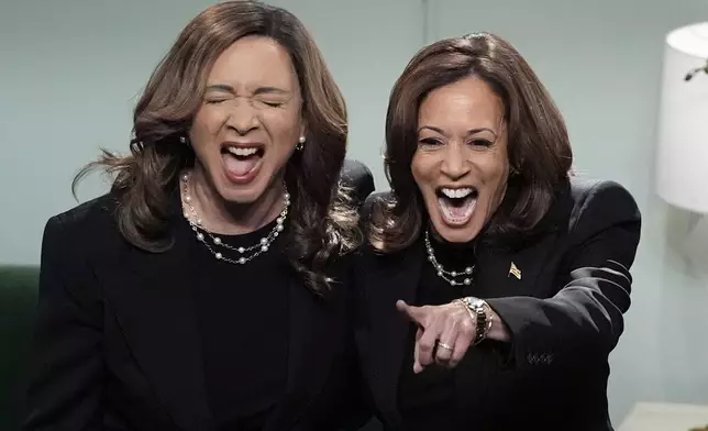 Democratic presidential nominee Vice President Kamala Harris appears on NBC's "Saturday Night Live," with Maya Rudolph, Saturday, Nov. 2, 2024 in New York. (AP Photo/Jacquelyn Martin)