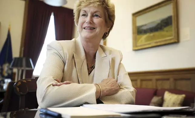 FILE - Connecticut Gov. M. Jodi Rell pauses during an interview in her office at the Capitol in Hartford, Conn., Aug. 21, 2009. (AP Photo/Jessica Hill, File)