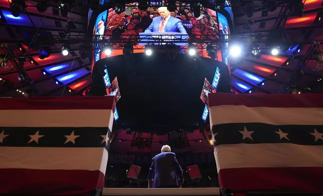 Republican presidential nominee former President Donald Trump speaks at a campaign rally at Madison Square Garden, Sunday, Oct. 27, 2024, in New York. (AP Photo/Alex Brandon)