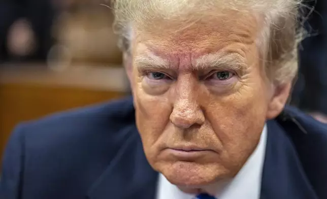 Former President Donald Trump sits in Manhattan Criminal Court in New York on Monday, May 13, 2024. (Mark Peterson/New York Magazine via AP, Pool)