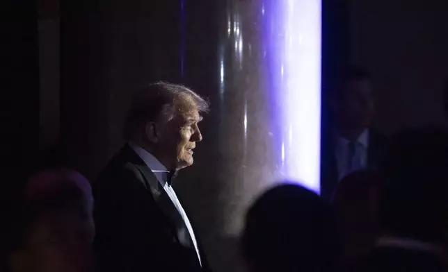 Former President Donald Trump arrives at the New York Young Republican Club's annual gala at Cipriani Wall Street, Saturday, Dec. 9, 2023. (AP Photo/Yuki Iwamura)