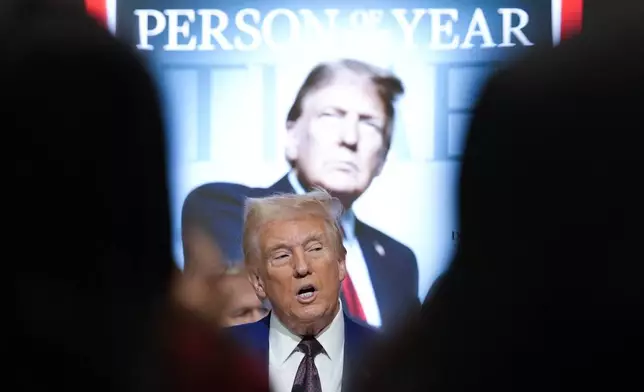 President-elect Donald Trump speaks during a Time magazine Person of the Year event at the New York Stock Exchange, Thursday, Dec. 12, 2024, in New York. (AP Photo/Alex Brandon)