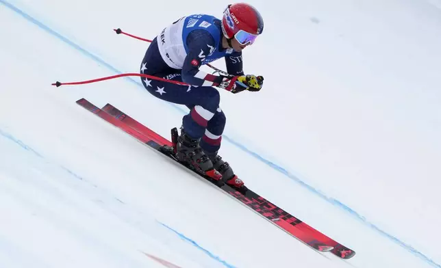 United States' Lauren Macuga skis during a women's World Cup downhill training run, Friday, Dec. 13, 2024, in Beaver Creek, Colo. (AP Photo/Robert F. Bukaty)