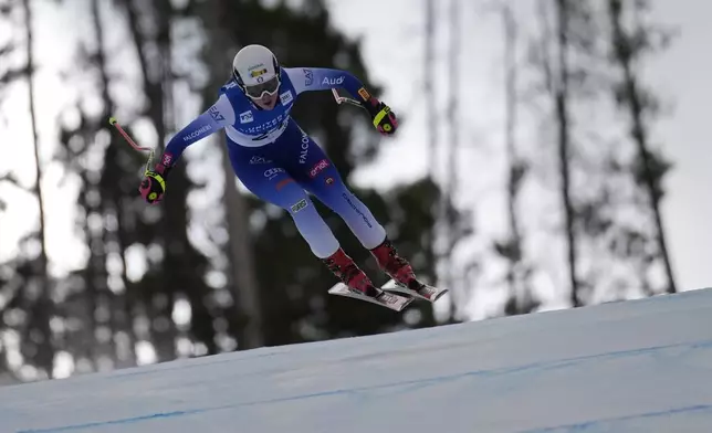 Italy's Nadia Delago skis during a women's World Cup downhill training run, Friday, Dec. 13, 2024, in Beaver Creek, Colo. (AP Photo/John Locher)